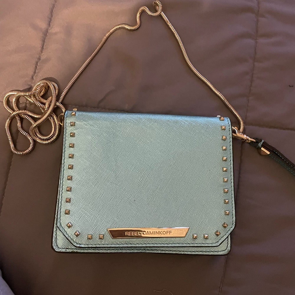 SALE Rebecca Minkoff Mini Crossbody or Clutch metallic teal blue purse